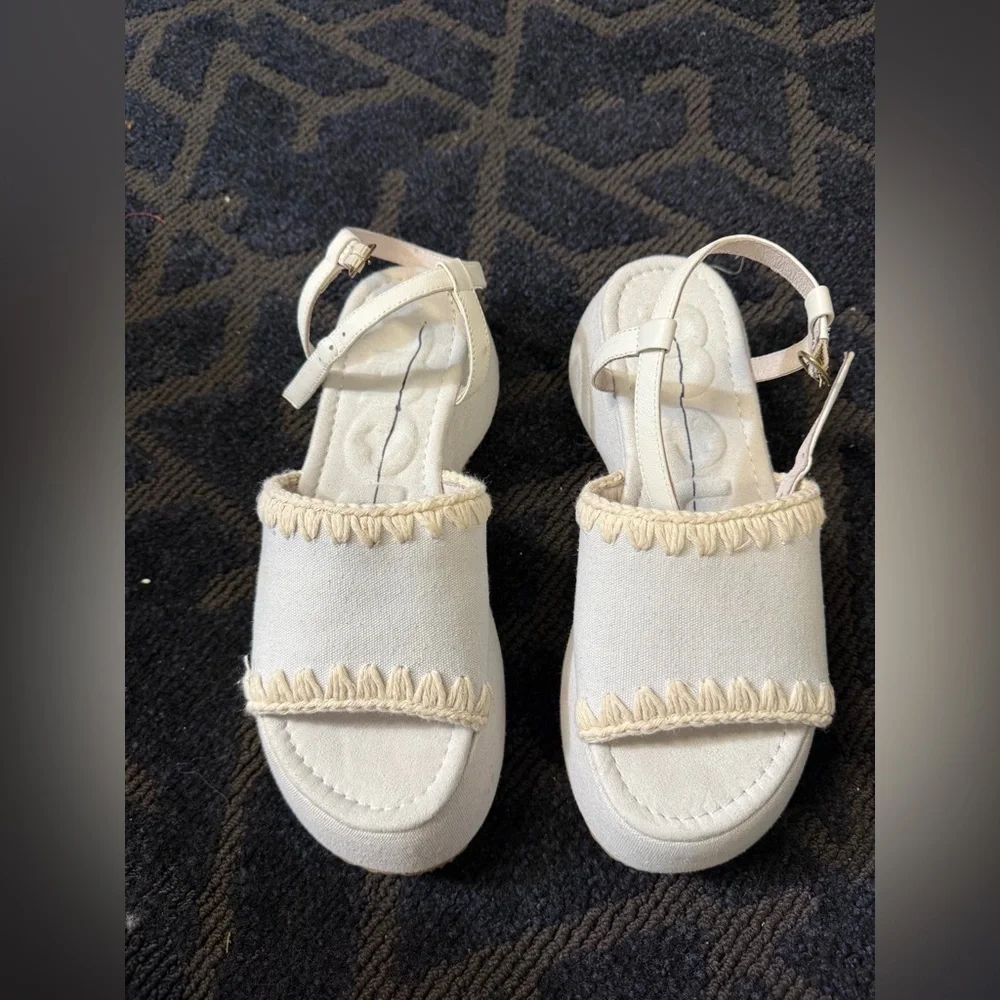 Cream Platform Shoes with Adjustable Straps
